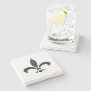 Fleur De Lis Blue Painting Stone Coaster