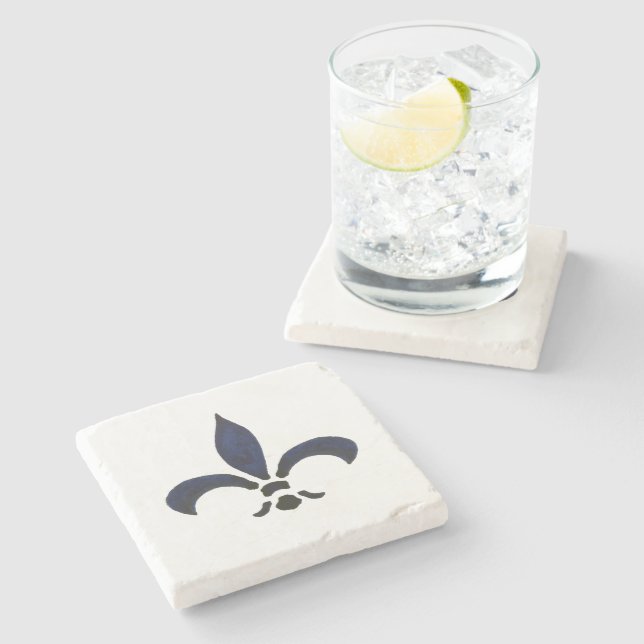 Fleur De Lis Blue Painting Stone Coaster (Side)
