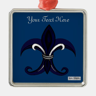 Fleur de lis blue/silver metal tree decoration
