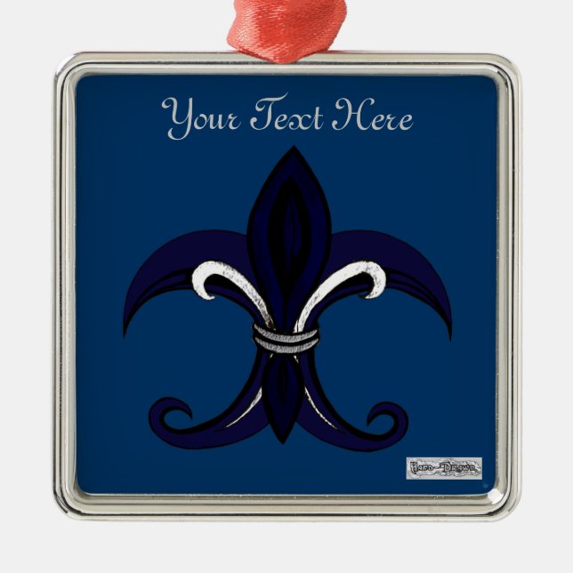 Fleur de lis blue/silver metal tree decoration (Front)