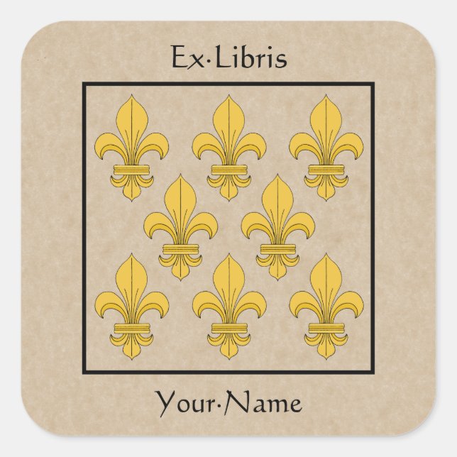 Fleur-de-lis Bookplate Square Sticker (Front)