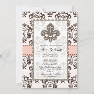 Fleur de Lis Bridal Shower Invitations Pink Brown