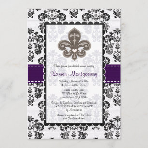 Fleur de Lis Bridal Shower Invitations Plum Black