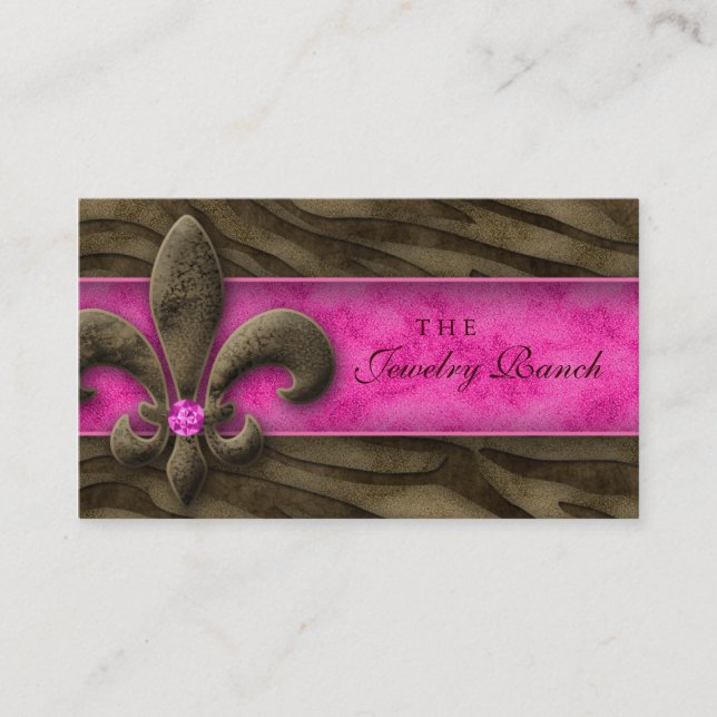 Fleur de Lis Business Card Jewellery Pink Zebra (Front)