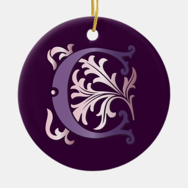 Fleur-de-lis C Monogram Ceramic Tree Decoration (Front)