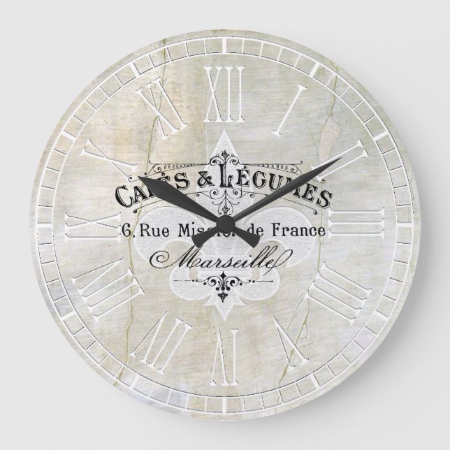Fleur-de-lis Cafe Vintage Plaster Large Clock (Front)