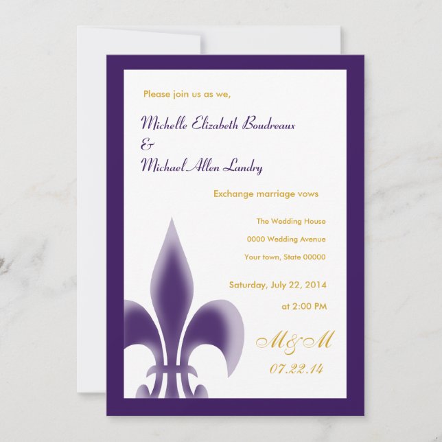 Fleur de Lis Casual Wedding Invitation (Front)