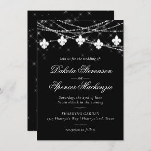 Fleur de Lis Charcoal Lights   Minimalist Wedding Invitation