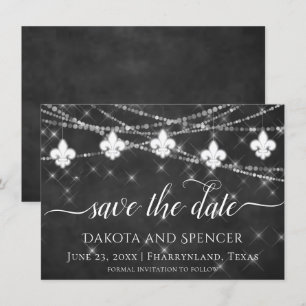 Fleur de Lis Charcoal Lights Minimalist Wedding Save The Date