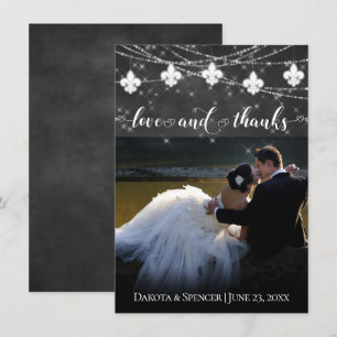 Fleur de Lis Charcoal Lights Photo Heart Love Thank You Card