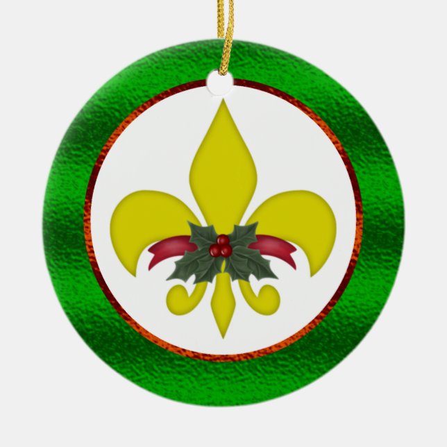 Fleur-de-Lis Christmas Ceramic Ornament (Front)
