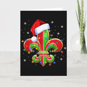 Fleur De Lis Christmas Ornament With Santa Hat Xma Card