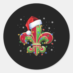Fleur De Lis Christmas Ornament With Santa Hat Xma Classic Round Sticker