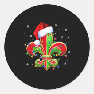 Fleur De Lis Christmas Ornament With Santa Hat Xma Classic Round Sticker