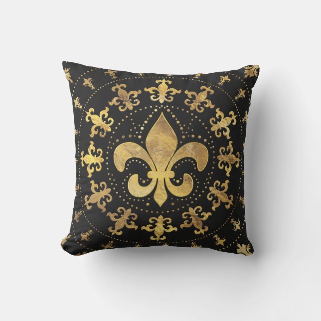 Fleur-de-lis - circular ornament - Gold and black Cushion (Front)
