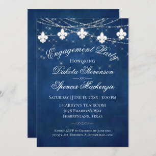 Fleur de Lis Classic Blue Light   Engagement Party Invitation