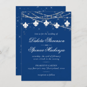 Fleur de Lis Classic Blue Lights   Jewel Wedding Invitation
