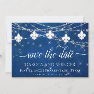 Fleur de Lis Classic Blue Lights Jewel Wedding Save The Date