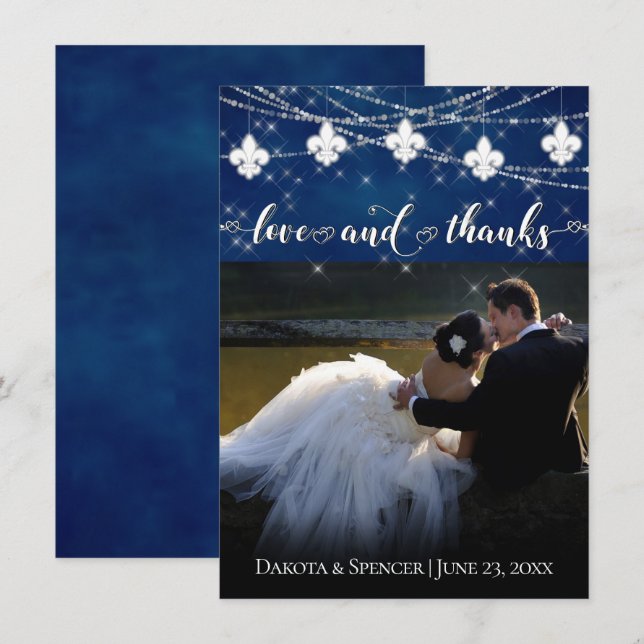 Fleur de Lis Classic Blue Lights | Photo Love and Thank You Card (Front/Back)