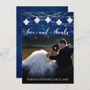 Fleur de Lis Classic Blue Lights Photo Love and Thank You Card
