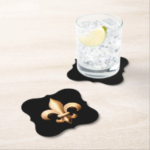Fleur De Lis Coasters - Black & Gold