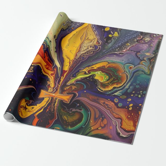 Fleur de Lis Colourful Mardi Gras Wrapping Paper (Unrolled)