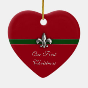 Fleur de Lis Couple First Christmas Ceramic Ornament