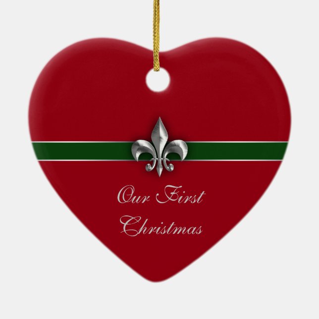 Fleur de Lis Couple First Christmas Ceramic Ornament (Back)