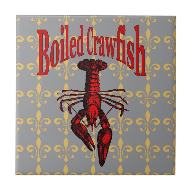 Fleur De Lis Crawfish Ceramic Tile (Front)