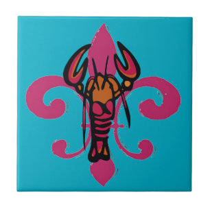 Fleur De Lis Crawfish Ceramic Tile