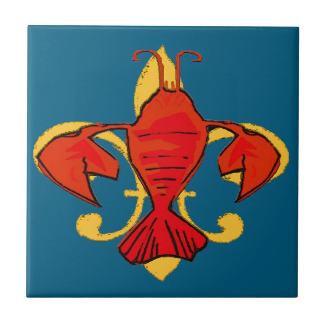 Fleur De Lis Crawfish Ceramic Tile (Front)