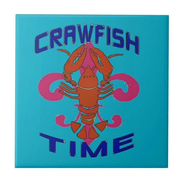 Fleur De Lis Crawfish Ceramic Tile (Front)