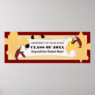 Fleur de Lis Crawfish Graduation Banner Poster