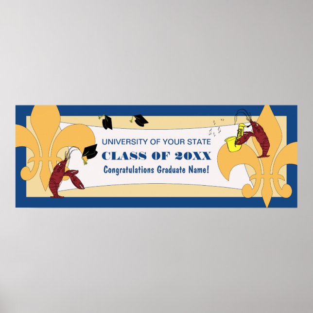 Fleur de Lis Crawfish Graduation Banner Poster (Front)