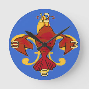 Fleur De Lis Crayfish Lobster Design Round Clock