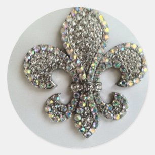 Fleur de lis Crystal on white Classic Round Sticker