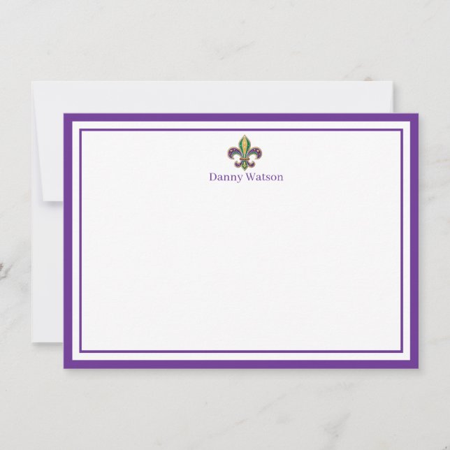 Fleur De Lis Custom Name Note Card (Front)