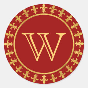 Fleur-de-lis Customisable Monogram Classic Round Sticker