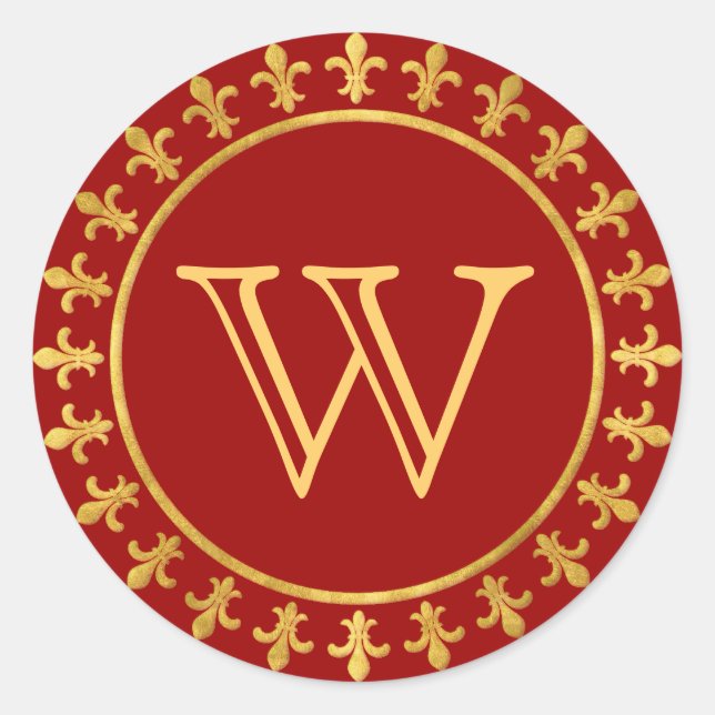 Fleur-de-lis Customisable Monogram Classic Round Sticker (Front)