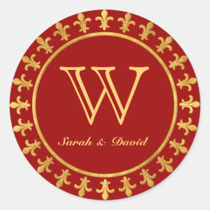 Fleur-de-lis Customisable Monogram Classic Round Sticker