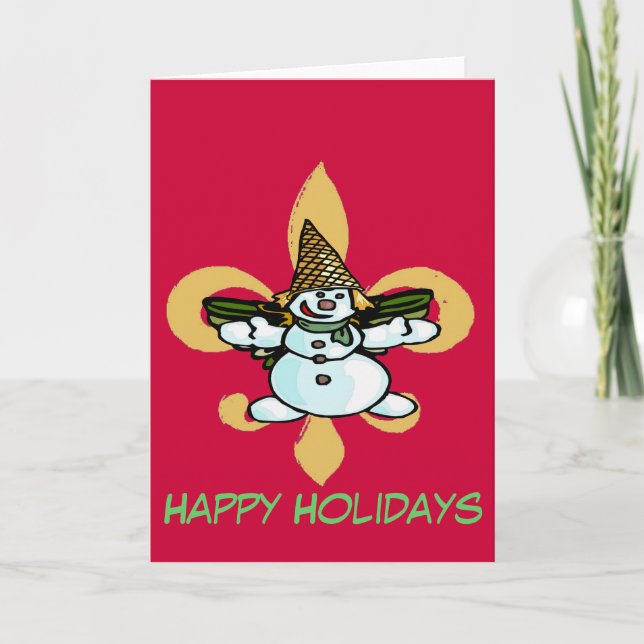 Fleur de Lis Dat, Older New Orleans Snowman Holiday Card (Front)