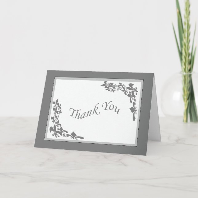 Fleur de Lis Design Thank You (grey) Card (Front)