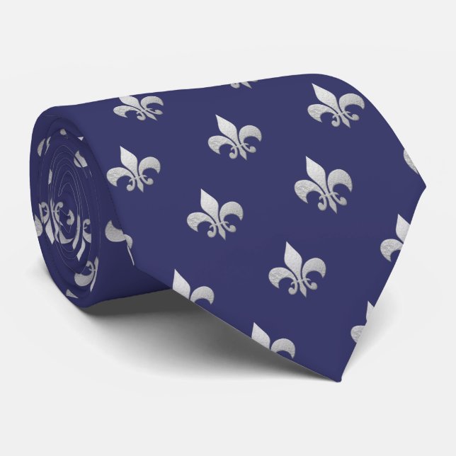 Fleur de Lis DIY Background Colour indigo blue  Tie (Rolled)