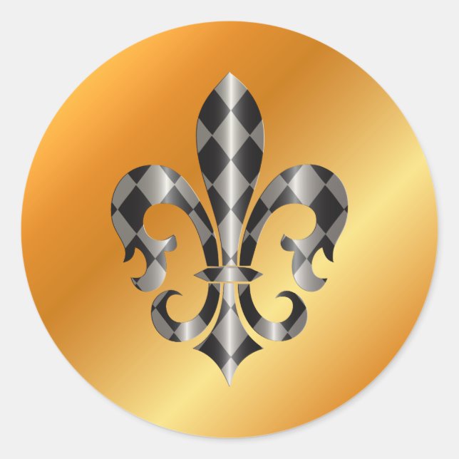 Fleur de Lis, DIY background+text Classic Round Sticker (Front)