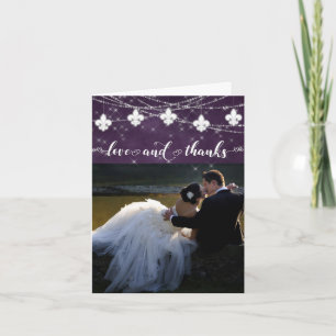 Fleur de Lis Eggplant Lights   Plum Photo Love and Thank You Card