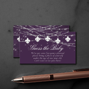 Fleur de Lis Eggplant Purple Lights Guess the Baby Enclosure Card