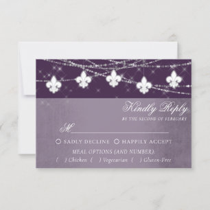 Fleur de Lis Eggplant Purple Lights   Moody Entree RSVP Card