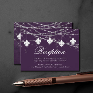 Fleur de Lis Eggplant Purple Lights   Reception Enclosure Card