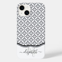 Fleur de Lis Eternity Pattern Monogram - Grey