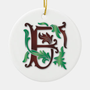 Fleur-de-lis F Monogram Ceramic Ornament